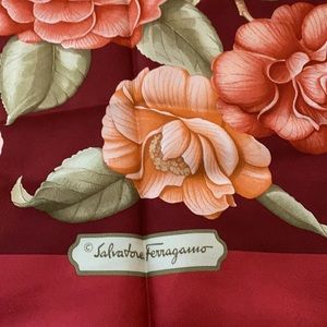 Vivid Red Floral Silk Salvatore Ferragamo Scarf